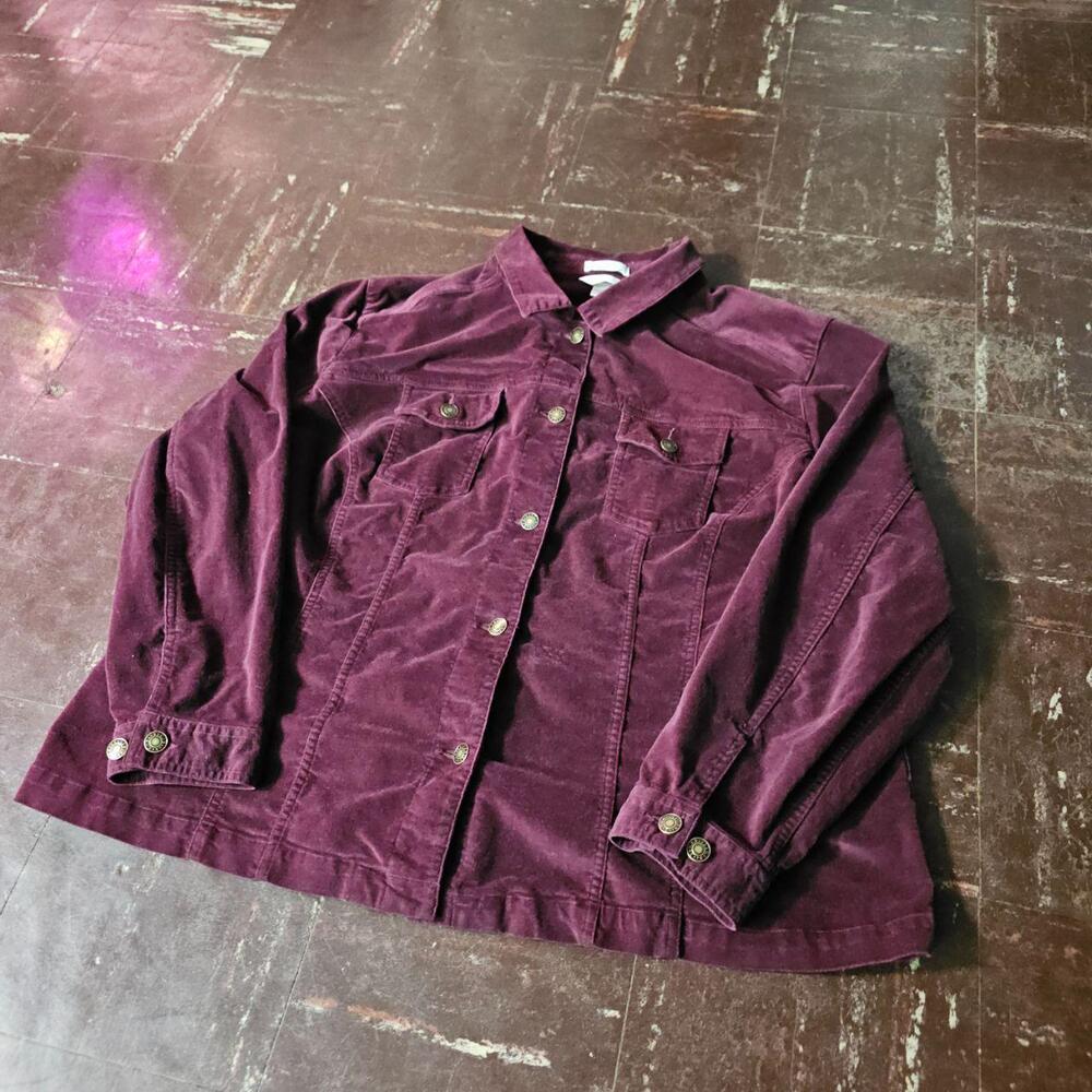 Velvet Jacket Button Up y2k Vintage Trucker Style Burgundy Wine ([size]) ✨